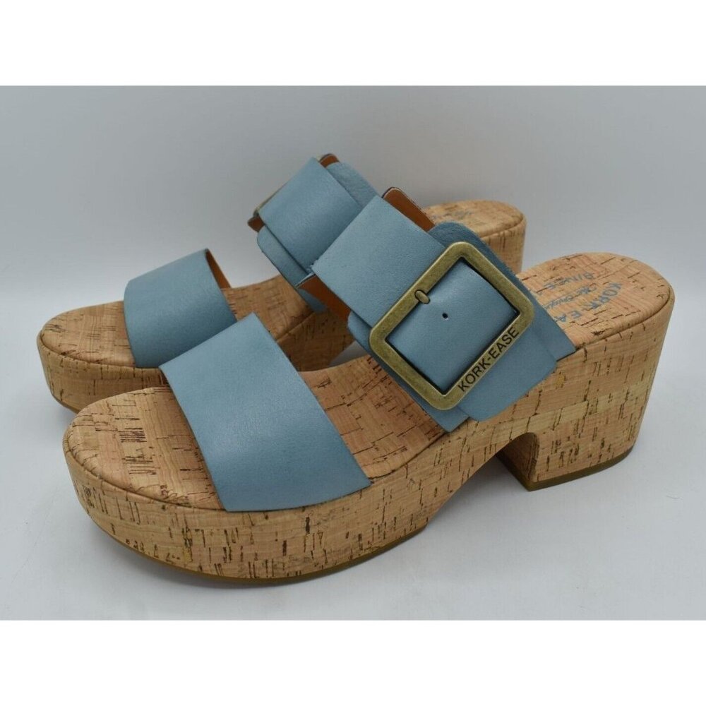 Kork-Ease Powder Blue Cork Platform Slide Sandals with Buckle